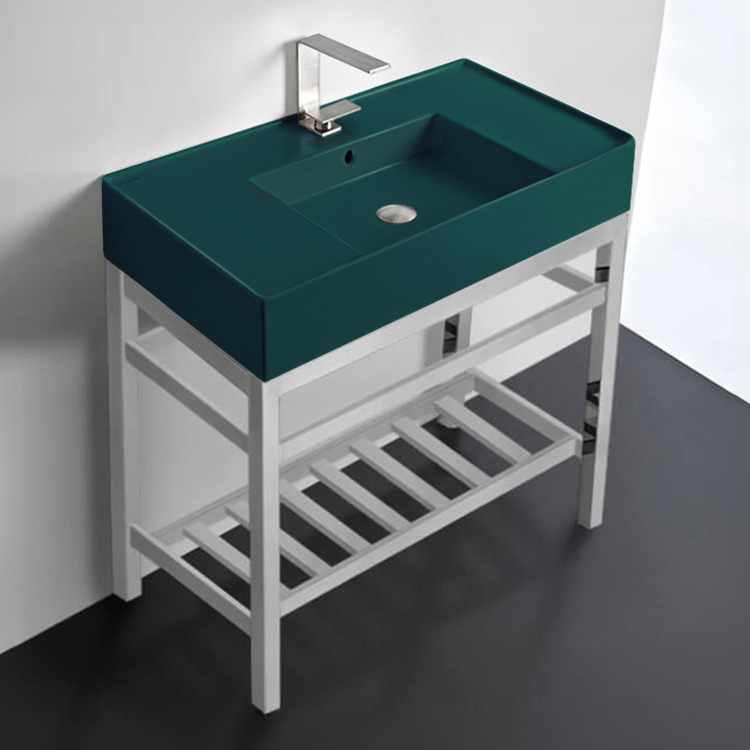 Scarabeo 5123-55-CON2 Green Console Sink With Chrome Base, Modern, 32 Inch